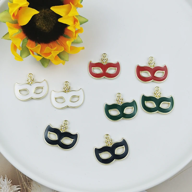 10pcs Alloy Enamel Charms Party Mask Masquerade Mardi Gras 20*25mm Pendant Crafts Making Findings Handmade Jewelry