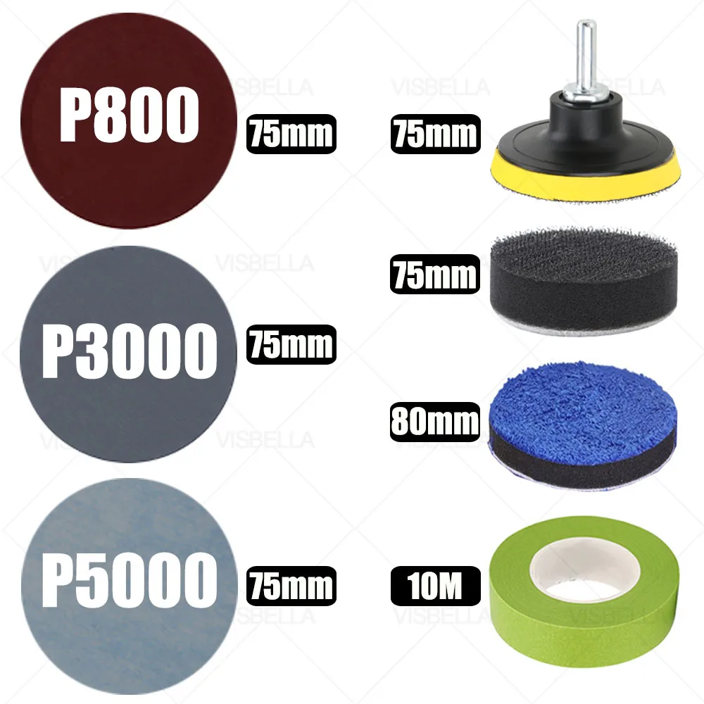 3Inch Car Polishing Disc Self-Adhesive Polishing Pad Buffing Waxing Sponge Kit Headlight Wheel Repair for Polisher Drill Adapter