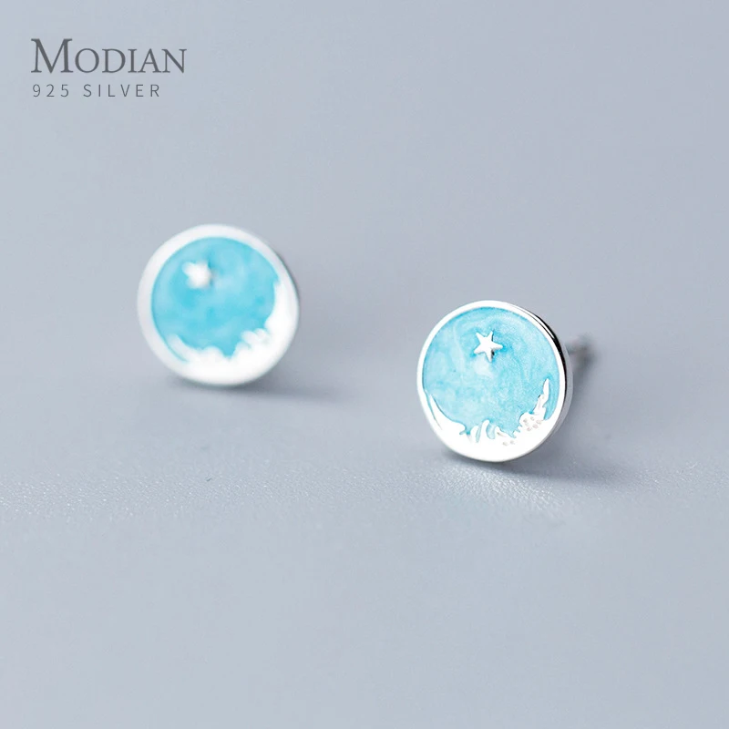 Modian 925 Sterling Silver Round Abstract Style Stud Earrings for Women Enamel Fashion Stars Fine Jewelry Pendientes 2020 New