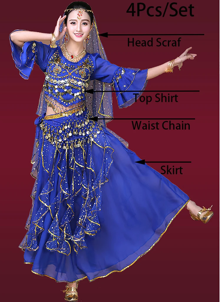 Costume de danse Bollewood indien pour femmes, robe de danse du ventre multicolore de haute qualité, vêtements de Performance 4