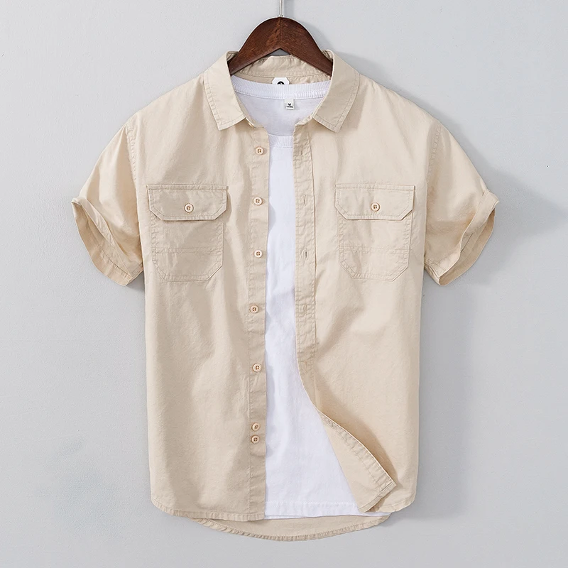 Designer new style Japanese retro multi-pocket short-sleeved shirt mens cotton fashion comfortable brand shirts for men tops