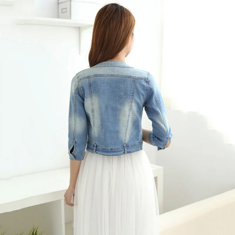 2022 New Autumn Short Section Slim Casual Large Size Seven-point Sleeve Denim Jacket Female Jacket Top