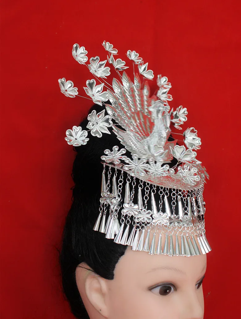 Miao Silver Hmong Accessory Miao Jewellery Chinese Traditional Retro Miao Silver Dance Wear Hairpins Headwear