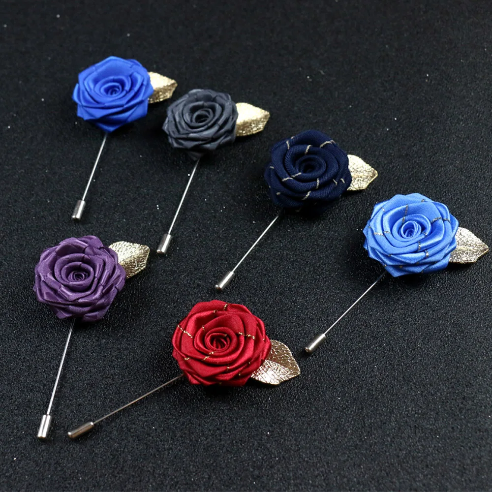 Retro Rose Flower Brooch For Men Suit Lapel Pin Coat Stick Breastpin Boutonniere Men's Suit Dressup Accessory Fashion Gift