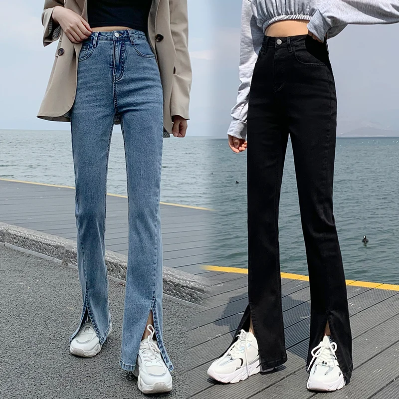 GUUZYUVIZ Black Loose Split Mom Jeans Woman Denim Pants High Waist Jeans Trousers Women Jean Taille Haute Femme