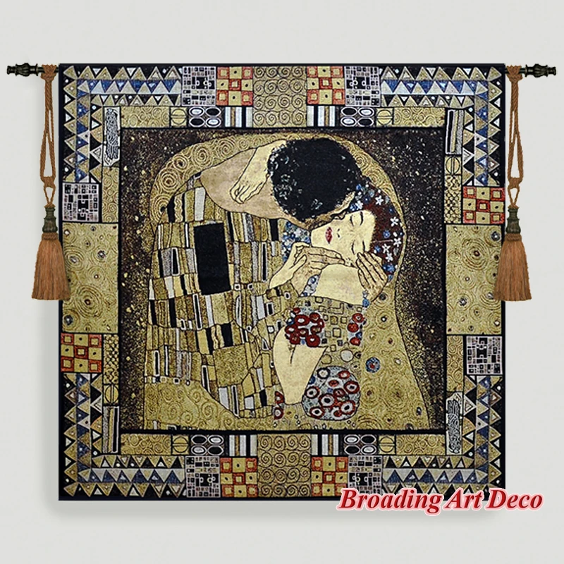 

Gustav Klimt the Kiss (Square) Tapestry Wall Hanging Jacquard Weave Gobelin Home Art Decoration Aubusson Cotton 100% 140x138cm