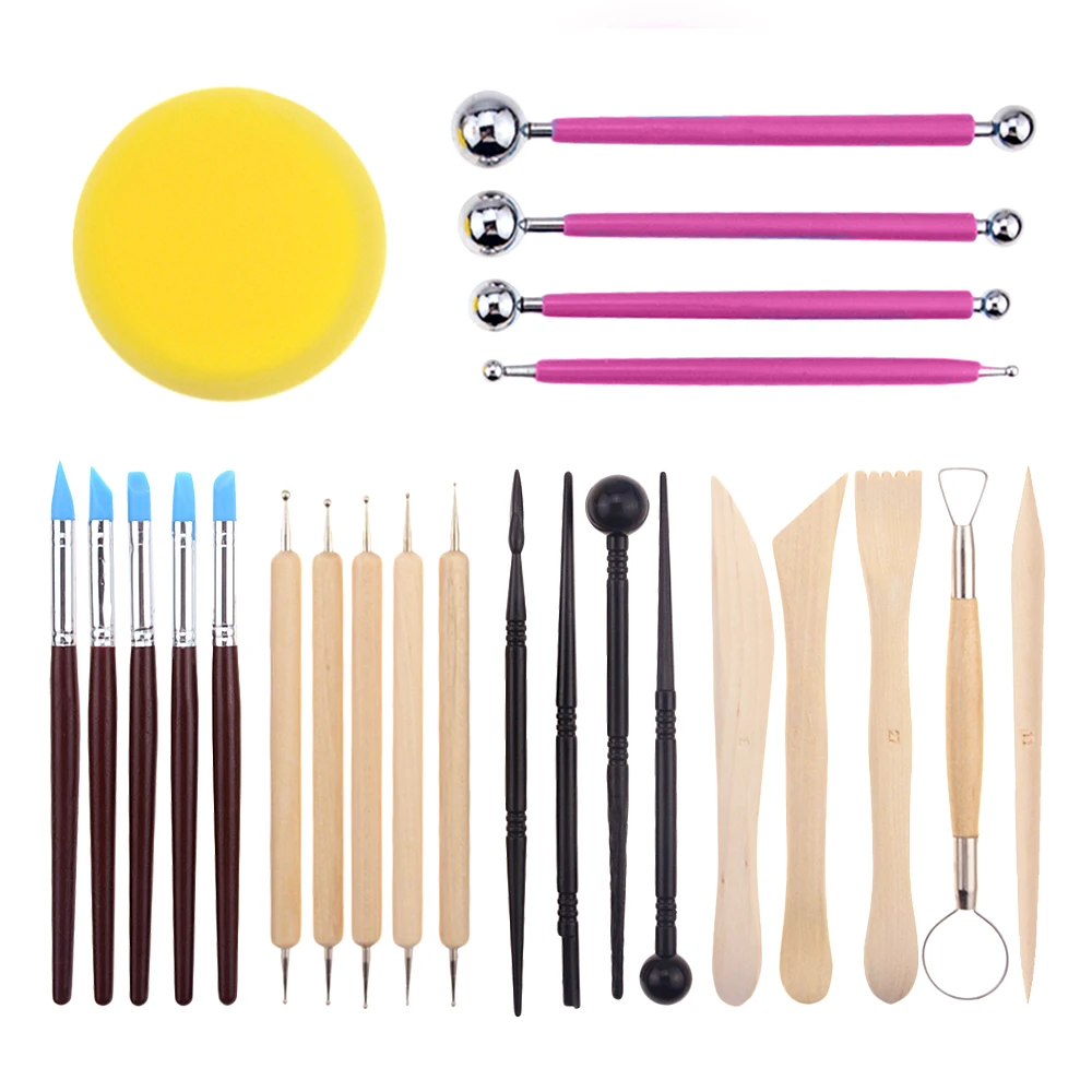 Juego de Herramientas para modelado de arcilla, kit de herramientas para esculpir arcilla con mango de madera, DIY, 24 unidades