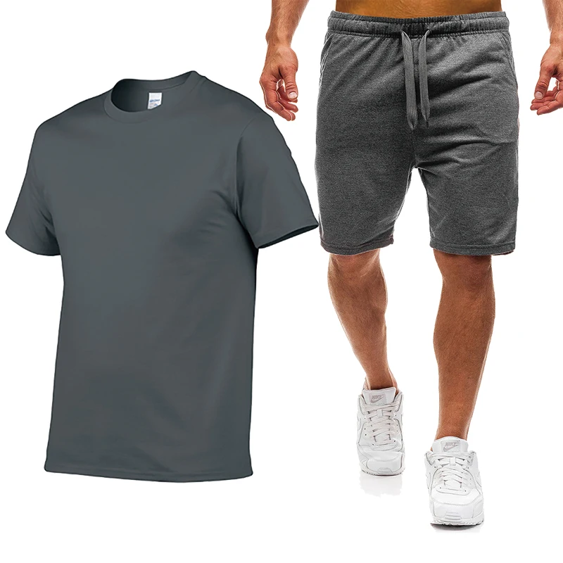 Summer Men's polo shirt blank high quality cotton Fashion Casual Men’s T-shirts High Quality Men's T-shirt + shorts 2-piece set