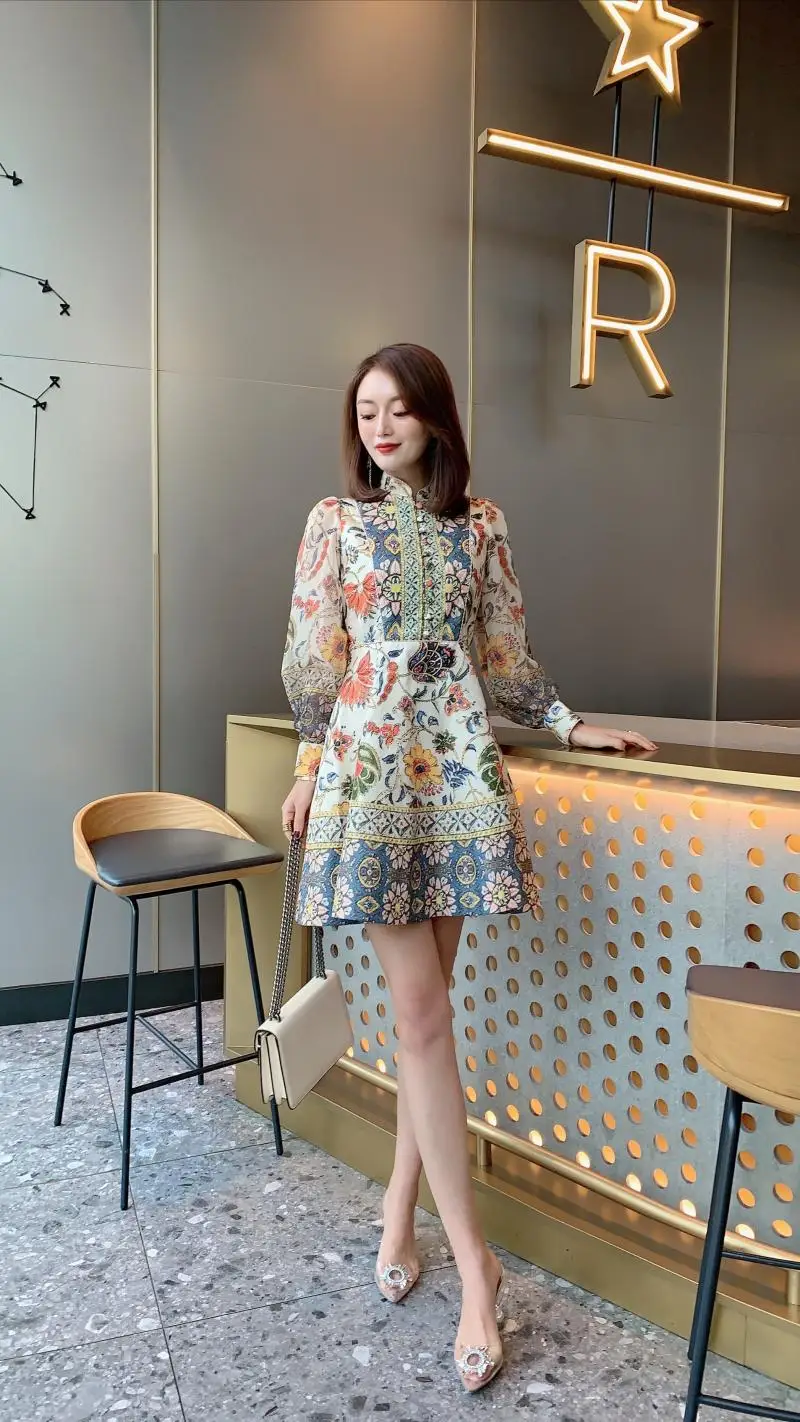 2020 spring and autumn high quality new retro court temperament Slim foreign style fashion national style dress