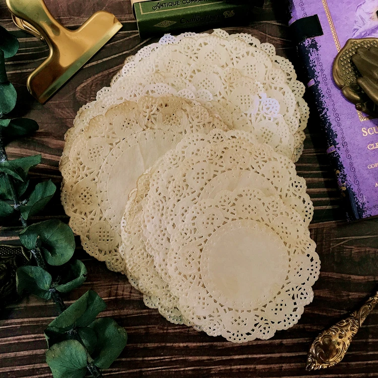 Papel de encaje teñido de café hecho a mano, 10 piezas, Doilies, diario de chatarra, decoración DIY, álbum de recortes, papel artesanal