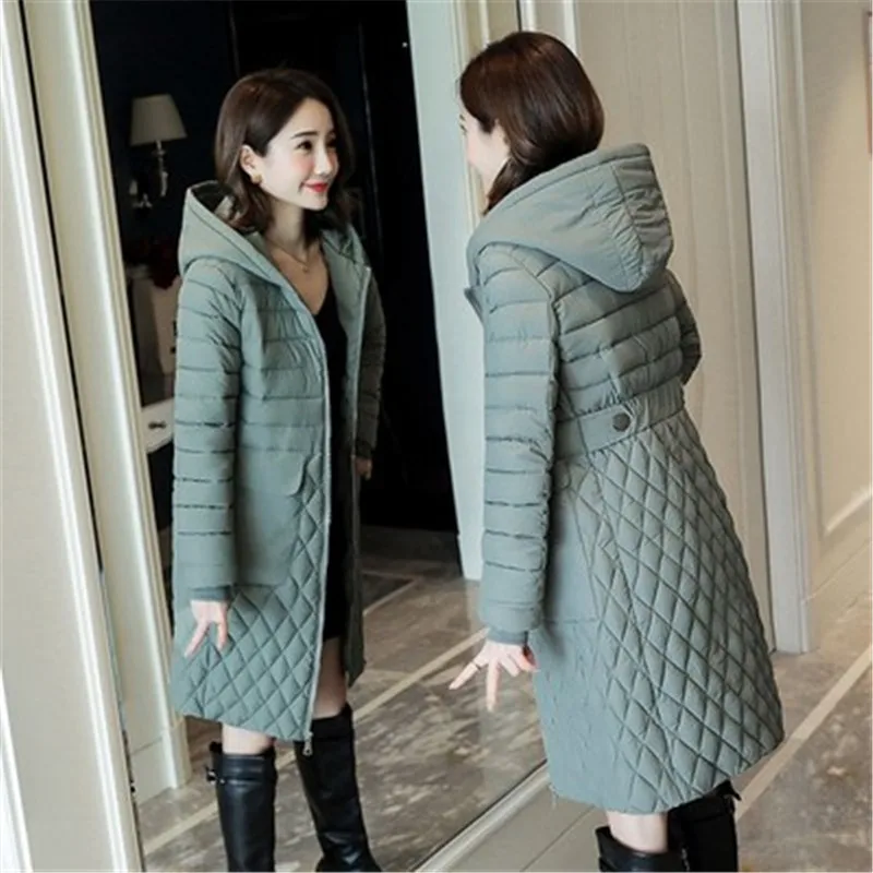 

Fashion Down Parkas Women Hooded Winter Jacket Slim Down Cotton Long Coat Solid Casual Female 3XL Warm Outwears A639