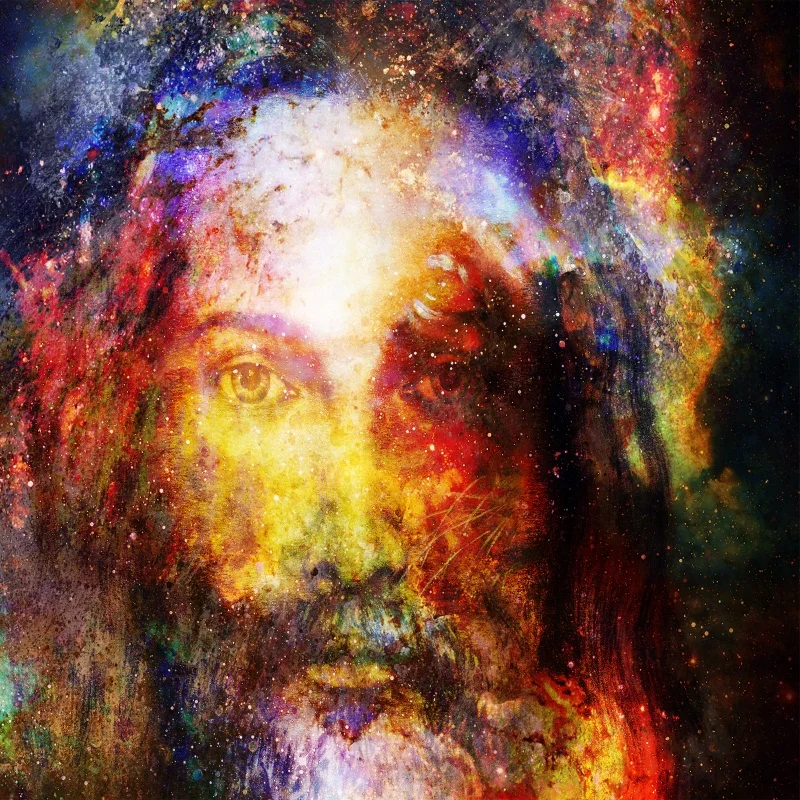 

Laeacco Colorful Psychedelic Starry Sky Jesus Background Abstract Room Cover Decor Party Portrait Photographic Backdrop