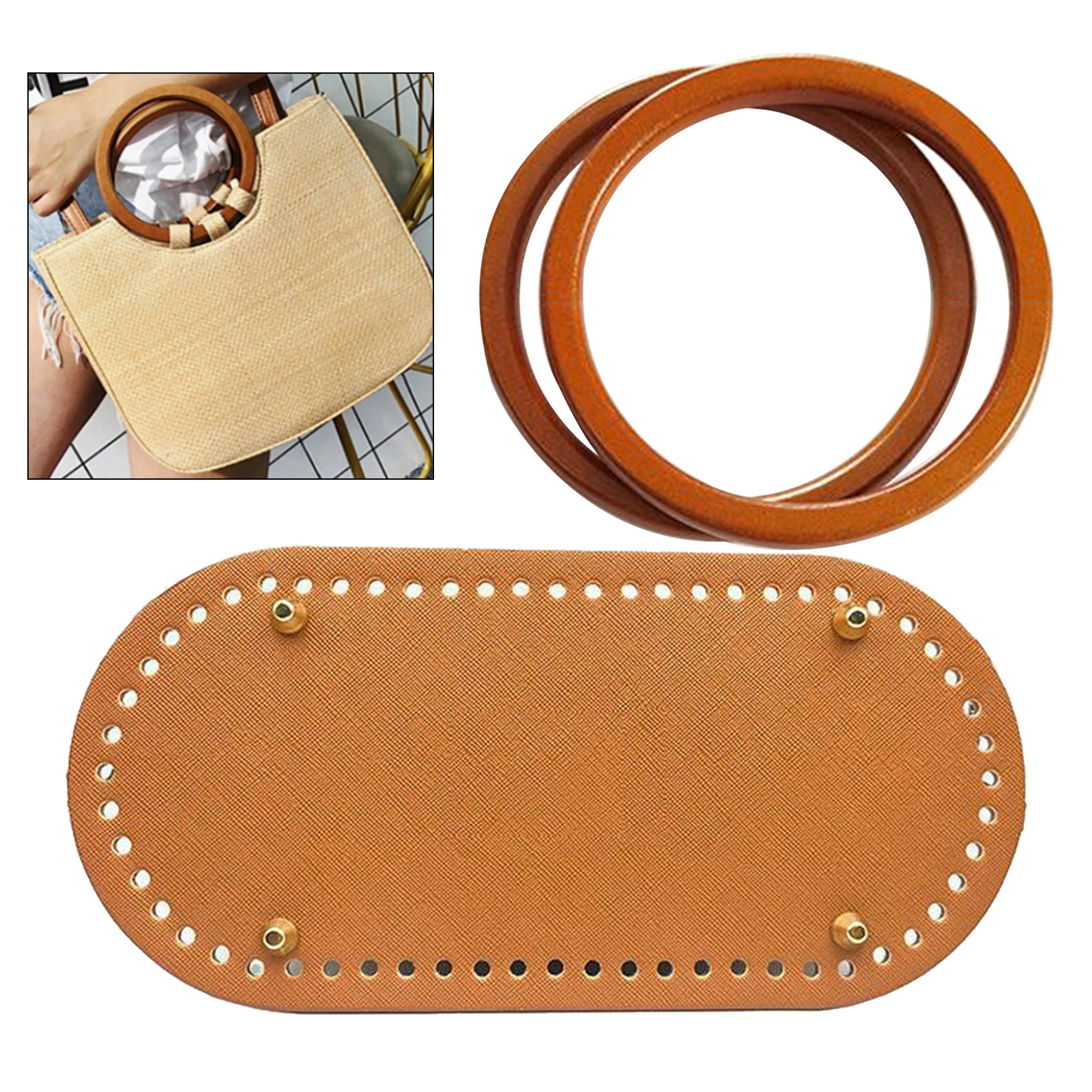 Crochet Bag Bottom Mat Pad Pet Bags Insert Base Wooden Handle DIY Accessories