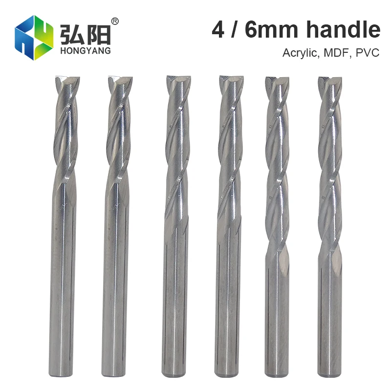 1pc 6mm 4mm Shank Two-Edged Spiral Carbide Milling Cutter Woodworking Knife PVC MDF Straight Knife CNC Milling Machine Tool