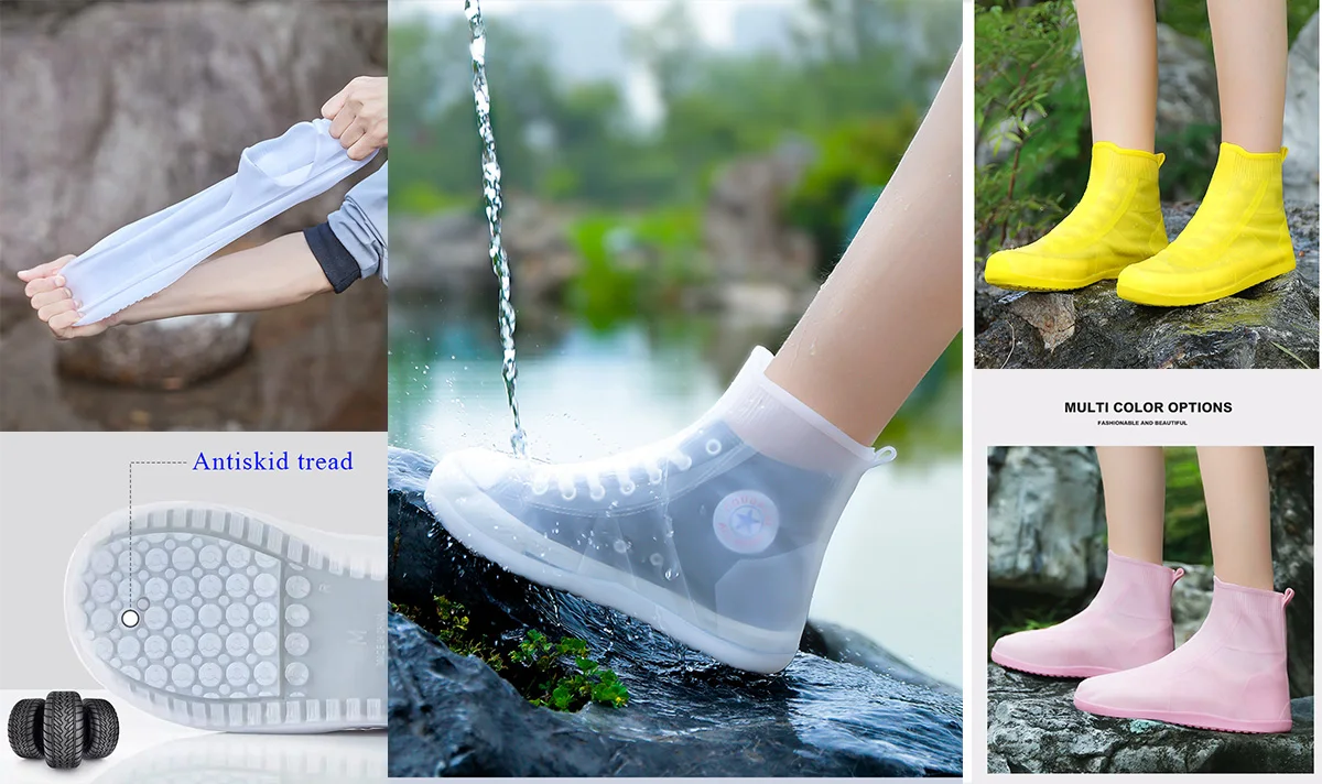 Unisex hohe Galoschen mit Kuhfleckenmuster, wiederverwendbar, mit Kordelzugmanschette, seitlichem Reißverschluss, wasserdicht, rutschfest, Schuhüberzüge für Fahrradfahrten. – Detail 29