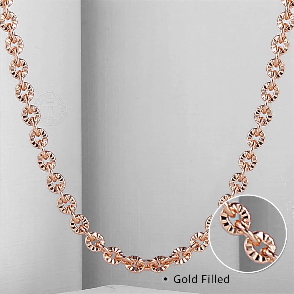 Davieslee Womens Necklace 585 Rose Gold Color Chains Cut Rolo Snail Wheat Link Wholesale Necklace Jewelry 45-55cm LGNN1