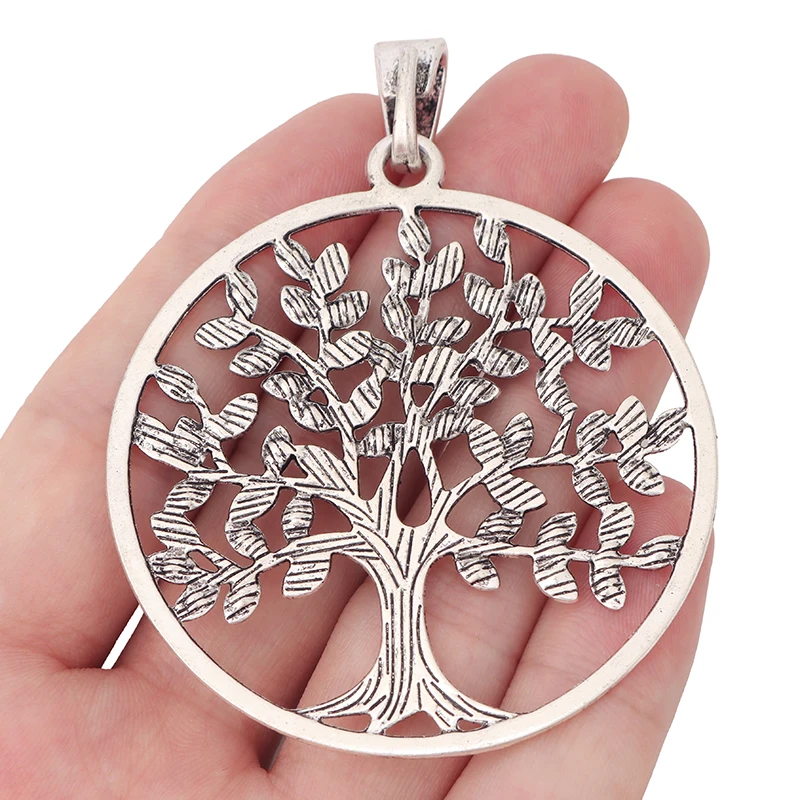 3 x Tibetan Silver Large Hollow Open Round Tree Charms Pendants For Necklaces Jewelry Making Findings 75x59mm