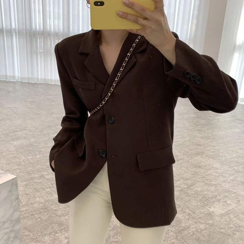 Temperament Mode Apricot Blazer Frauen Herbst 2021 Neue Kerb Lose Einreiher Langarm Anzug Jacke U224