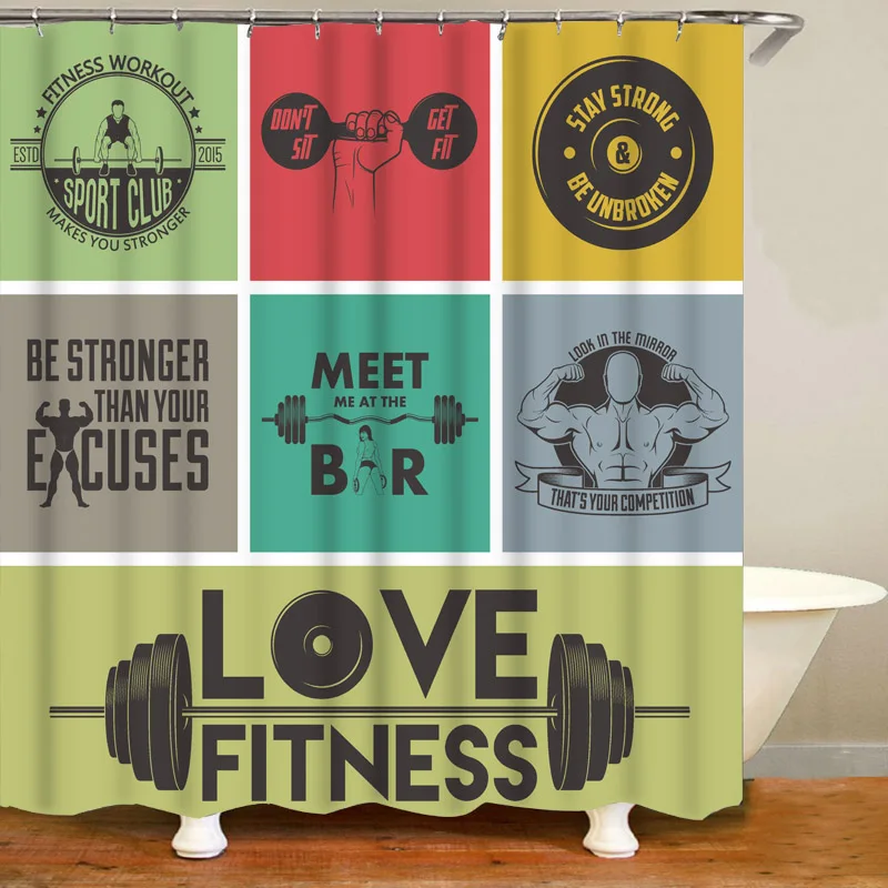 Funny Love Fitness Shower Curtain Set for Bathroom Gym Workout Bathroom Curtain Bath Mats Rugs Toilet Bodybuilding Trainer Decor