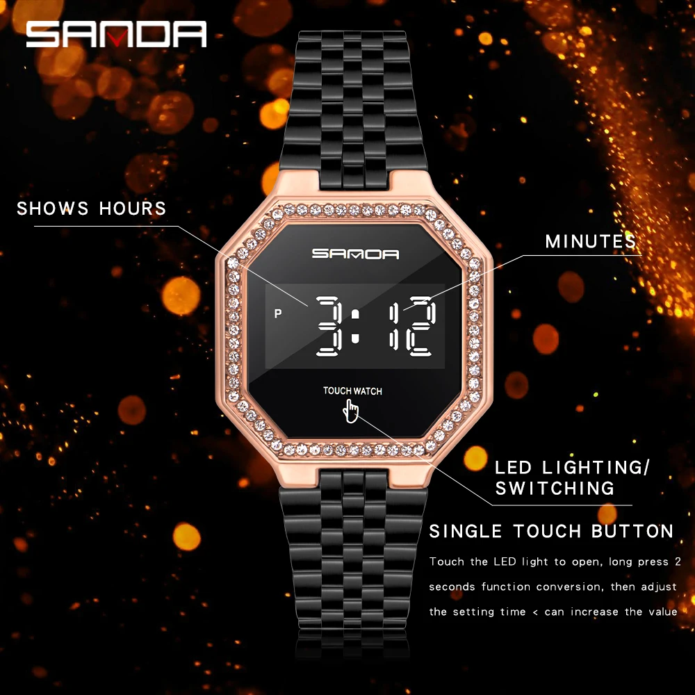 Reloj deportivo Digital para mujer, pulsera de acero inoxidable con pantalla táctil, esfera pequeña, resistente al agua