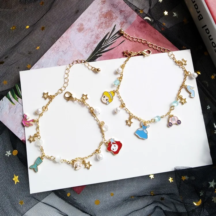 Japanese Cute Cartoon Cinderella Alice Mermaid Snow White Bracelets Alice in Wonderland Fairy tale Bracelets For Women Girls