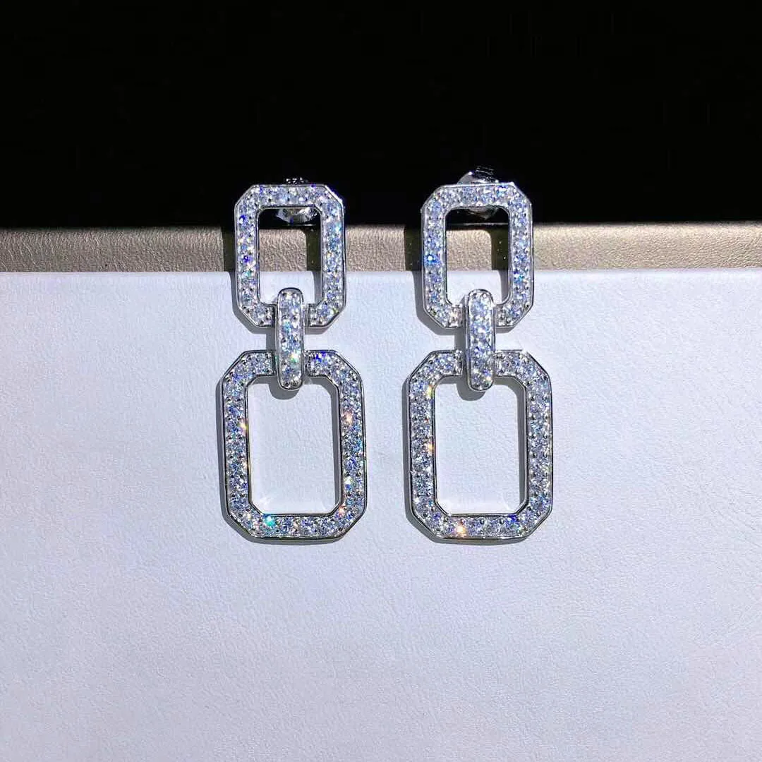 Foydjew Exquisite Korean Fashion Geometric 925 Silver Needle Earrings Micro Paved Cubic Zircon Dangle Drop Earring For Women