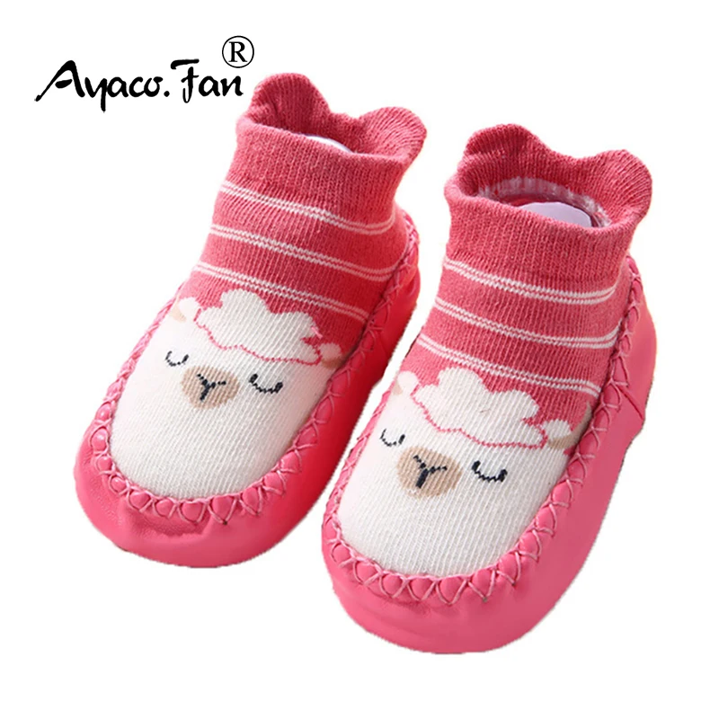 Toddler Indoor Socks Newborn Baby Soft Prewalker Shoes Thick Winter Terry Cotton Girl Kids Rubber Sole Infant Boy Cartoon Sock