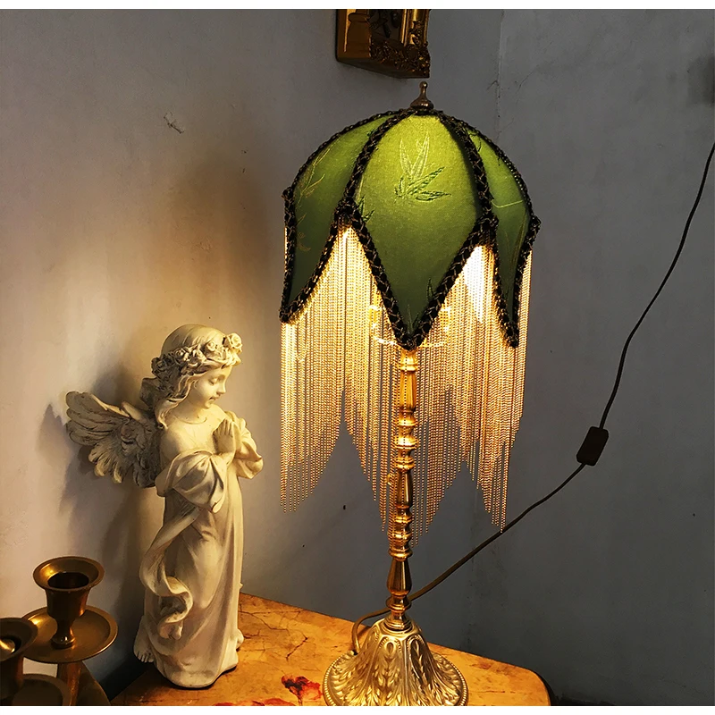 Medicci Home Western Style Antique Lampshade Bamboo Leaf Jacquard Bedside Lampshade Exquisite Mini Desk Lamp Cover With Tassels