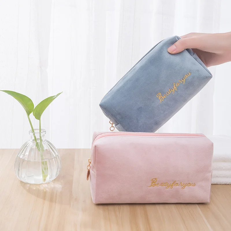 Women Cosmetic Bag Soft Velvet Make Up Storage Bag Pads Toiletry Package Travel Makeup Bag Organizer Pouch Beauty Case Wash Bag