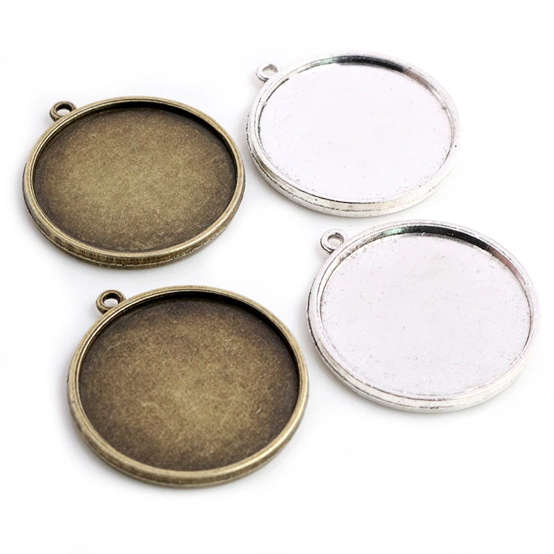 

10pcs 30mm Inner Size Antique Silver Plated and Bronze Classic Double Side Style Cabochon Base Setting Charms Pendant Tray