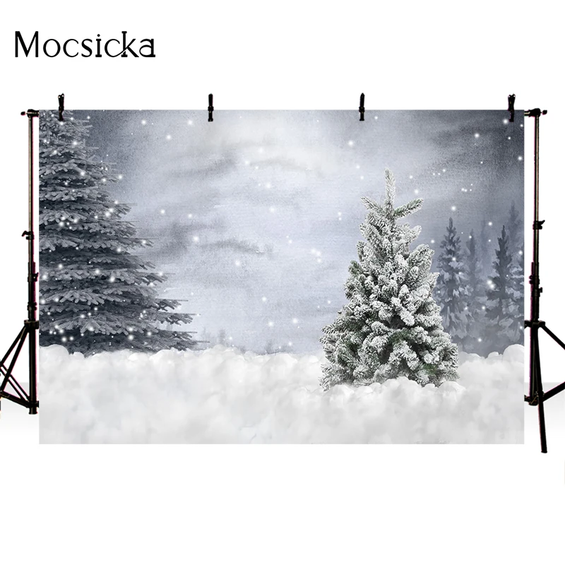 Mocsicka-Fondo de fotografía de invierno, accesorios de decoración de bosque de nieve blanca, Baby Shower, retrato de niño, cartel de fondo de foto de estudio
