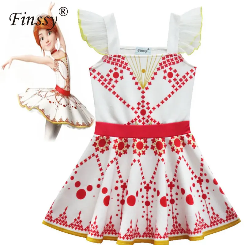 Movie Ballerina Felicie Girls Cosplay Costume Dress White Halloween Stage party Clothes for Kids Sleeveless Dress New Year Gift