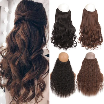 XUANGUANG 24 Inç Görünmez Tel Hiçbir Klip Saç Uzatma Gizli Balık Hattı saç parçası Düz Kıvırcık Saç Uzatma Kadınlar için