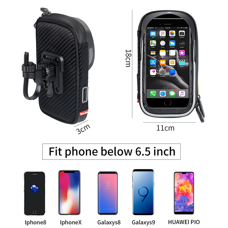 WEST BIKING Waterproof Bicycle Front Bag Mobile Phone handlebar Mount Bag For 6.5 inch iPhone Samsung Phone Mount Cycling Bag