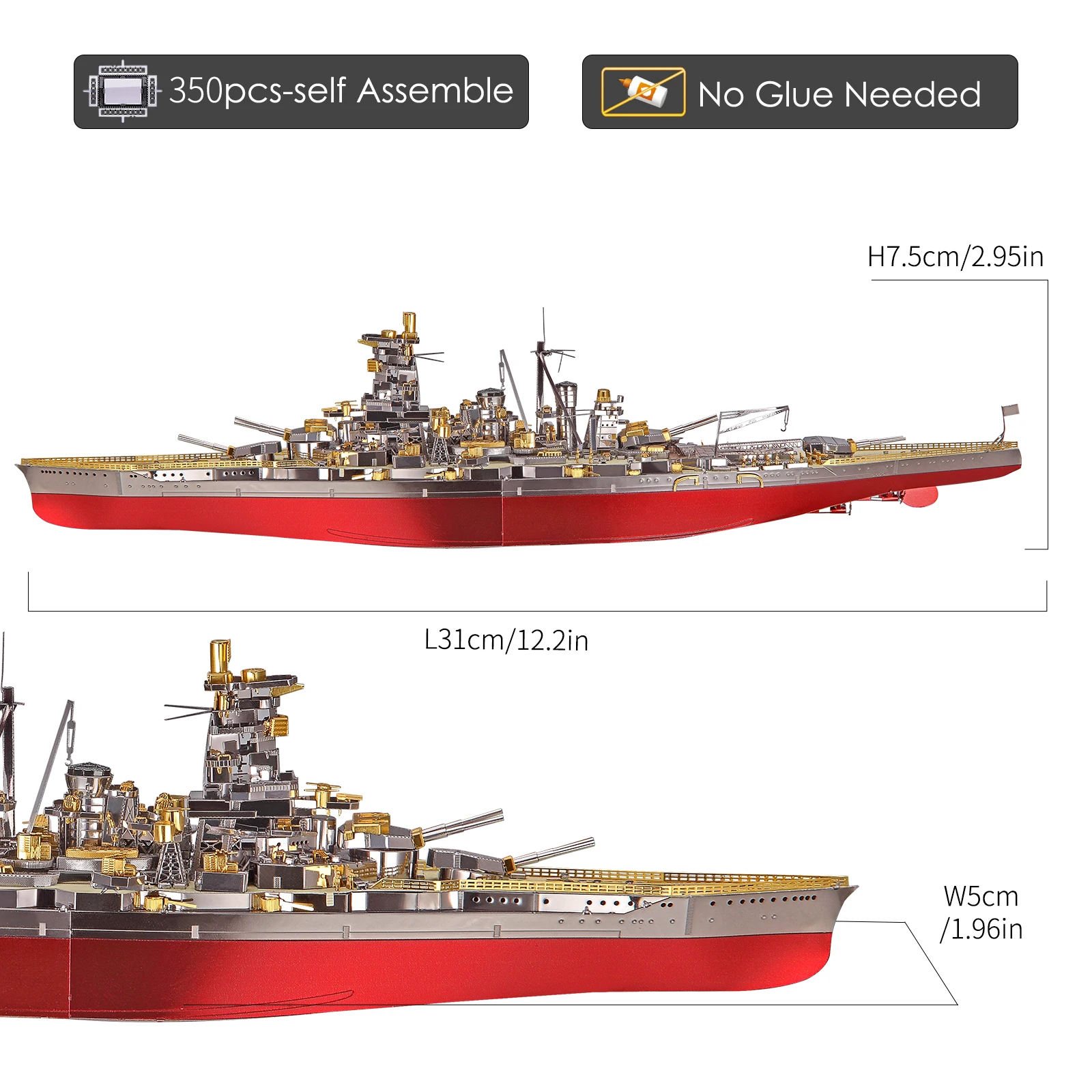 Piececool 3D Metal Puzzle Model Building Kits-Kongou Battleship DIY  Jigsaw Toy ,Christmas Birthday Gifts for Adults