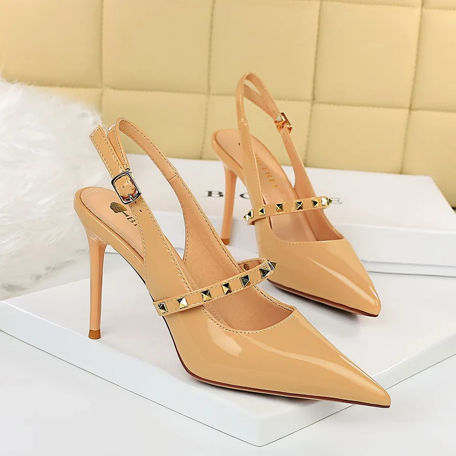 Women High Heel Sandals Hollow Back Trip Belt Design Sexy Pointed Toe Shoes Woman Ladies ShoesHigh Shoes Ladies Shoes