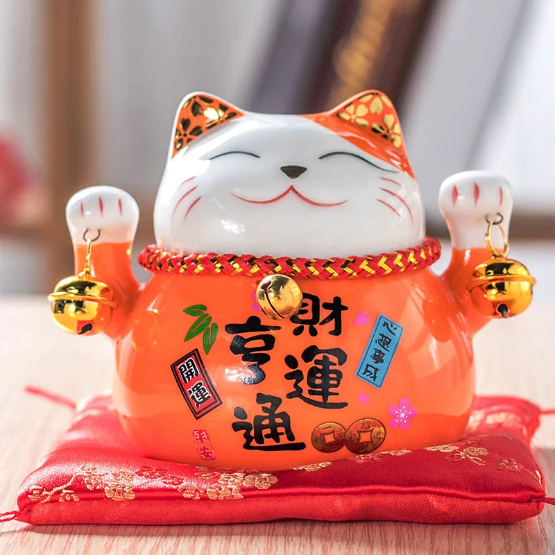 Ceramic Lucky Cat Piggy Bank Cute Smiling Face Shop Opening Decoration Gift