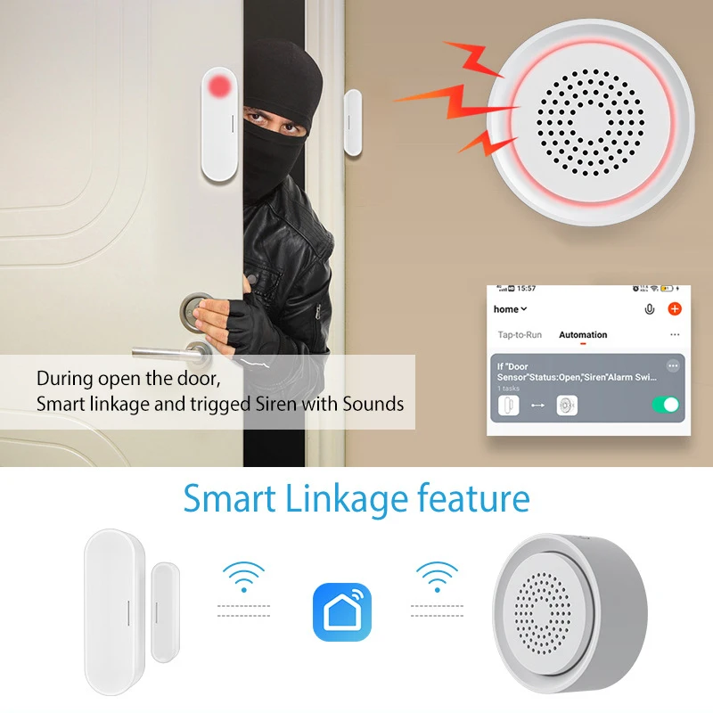 Tuya Smart Life WiFi Siren Alarm 100dB Alarm Siren Sensor Wireless Sound Light Alarm Home Security System Support Alexa Google