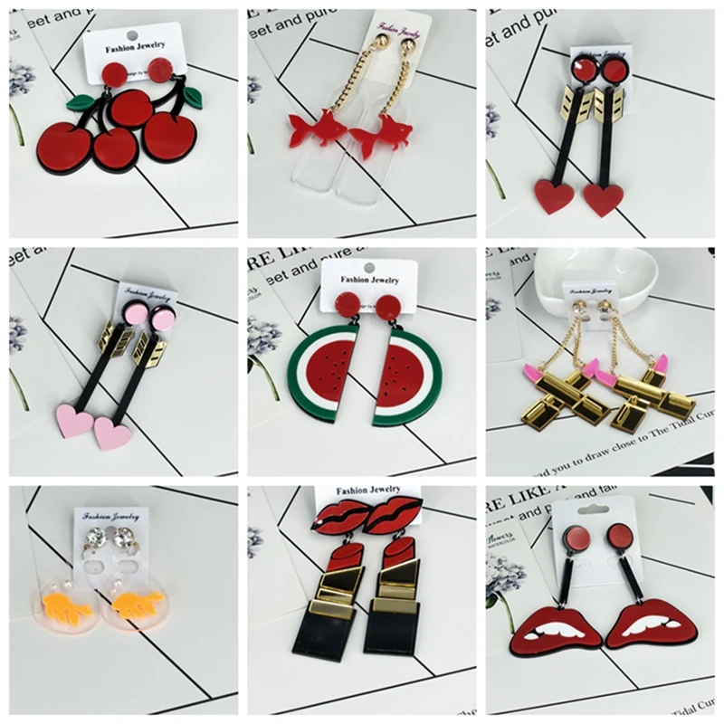 New Korean Fashion Long Earring Big Heart Figure Lips Tassel Geometric Acrylic Drop Earrings For Women Punk Jewelry Accessories