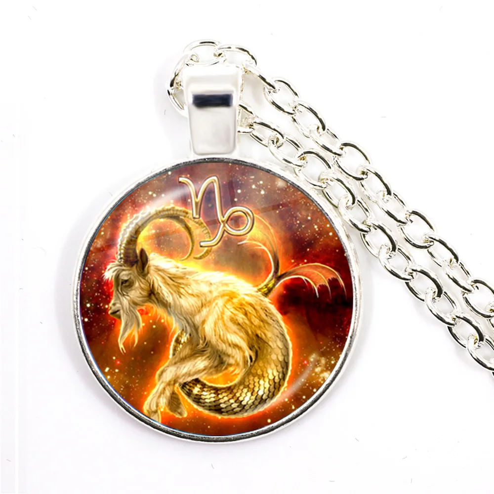 Handmade Esoteric 12 Constellations Glass Necklace Leo Virgo Libra Scorpio Zodiac Sign Pendant Necklaces for Birthday Gift