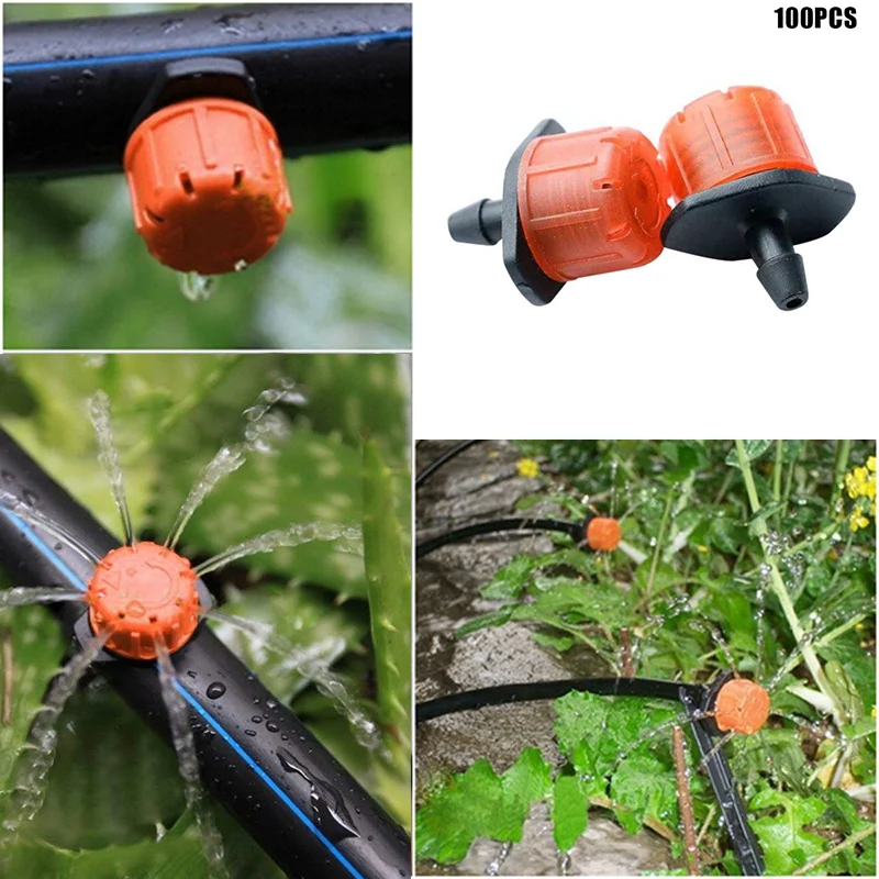 100 Pcs Adjustable Irrigation Misting Micro Flow Dripper Drip Head Garden Hose Sprinklers Watering Tool FOU99