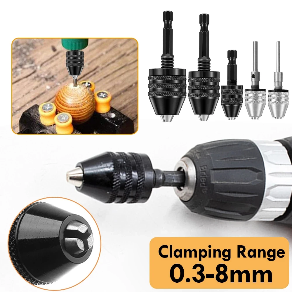 

Mini Keyless Drill Chuck Adapter 0.3-8mm Self-Tightening Clamp | Quick Change Hex Shank Converter for Impact Driver/Screwdriver
