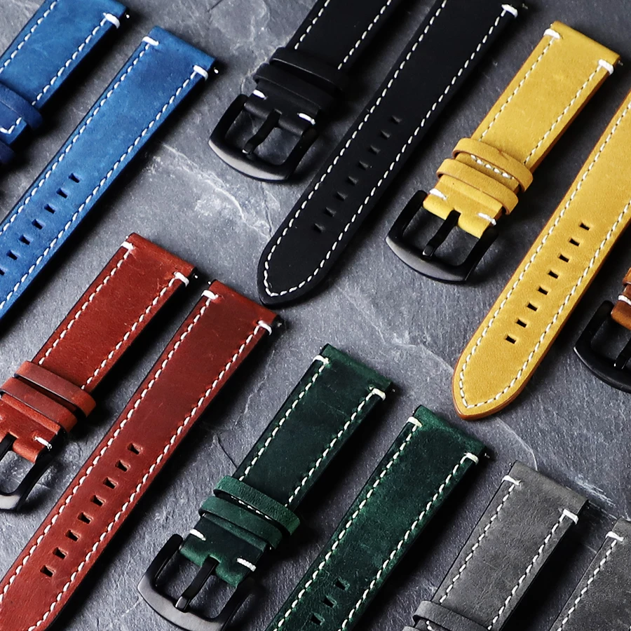 18mm,19mm,20mm,21mm,22mm,24mm Vintage Leather Watch Strap Quick Release Pins Watch Band for Samsung Huawei IWC Watchbands