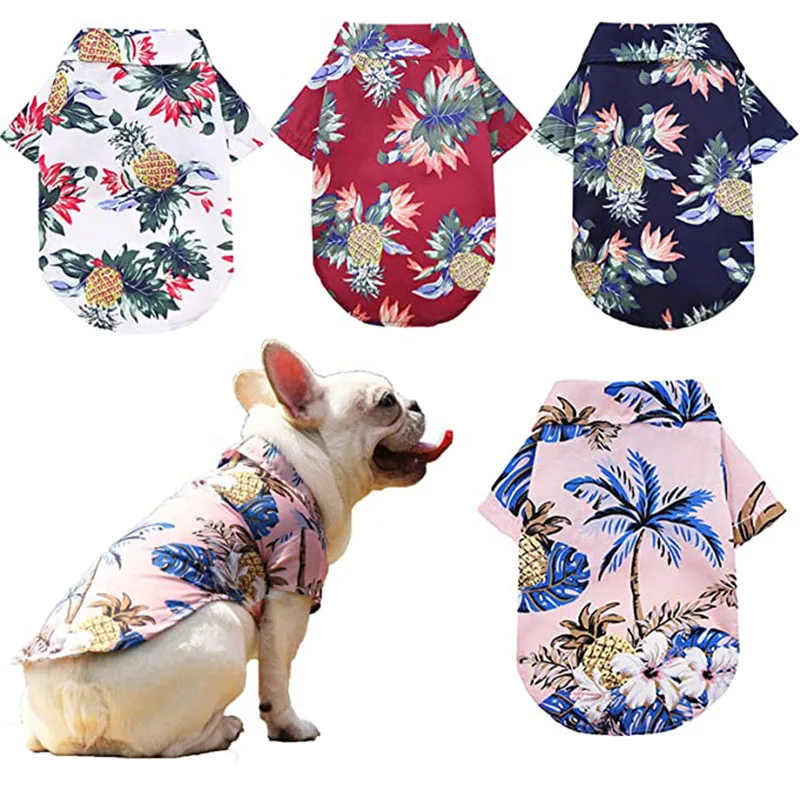 Pet Dog Clothes Hawaiin Floral Printed Pullover Shirt for Chihuahua French Bulldog Travel Beach T-shirt for Small Medium Dog