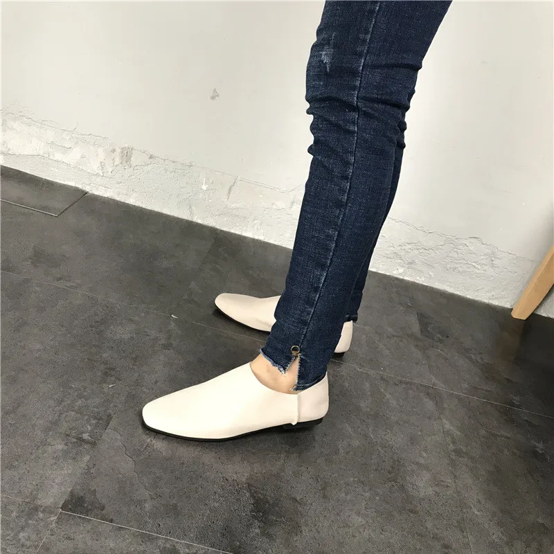 Genuine Leather Flats Casual Slip On Loafers Woman Shoes Comfortable Soft Leather Flat Shoes Square Toe Woman Footwear