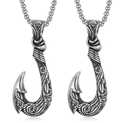 Retro Viking Fish Hook Shape Pendant Necklace Men's Necklace Metal Sliding Vintage Fish Hook Necklace Pendant Accessory Jewelry