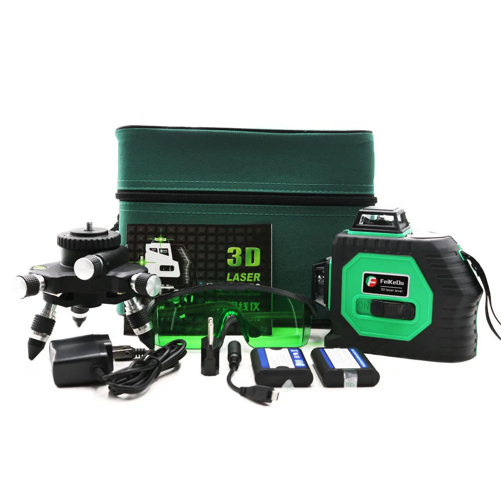 3D Профессиональный 12-линейный 3D-лазерный уровень 360 Вертикальный и горизонтальный лазерный уровень Самовыравнивающийся поперечный 3D-лазерный уровень Зеленый lin