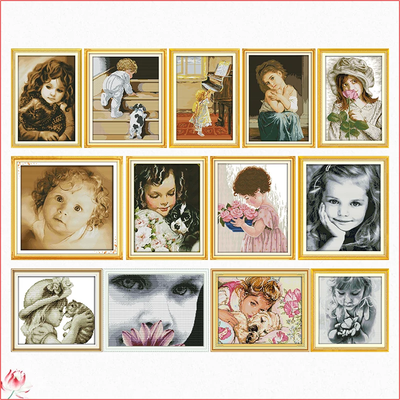 Naive Girl Cross Stitch Kit DIY Lovely Angel Pattern Chinese Embroidery Kit 11CT 14CT Sewing Kit Home Decoration Craft Baby Gift