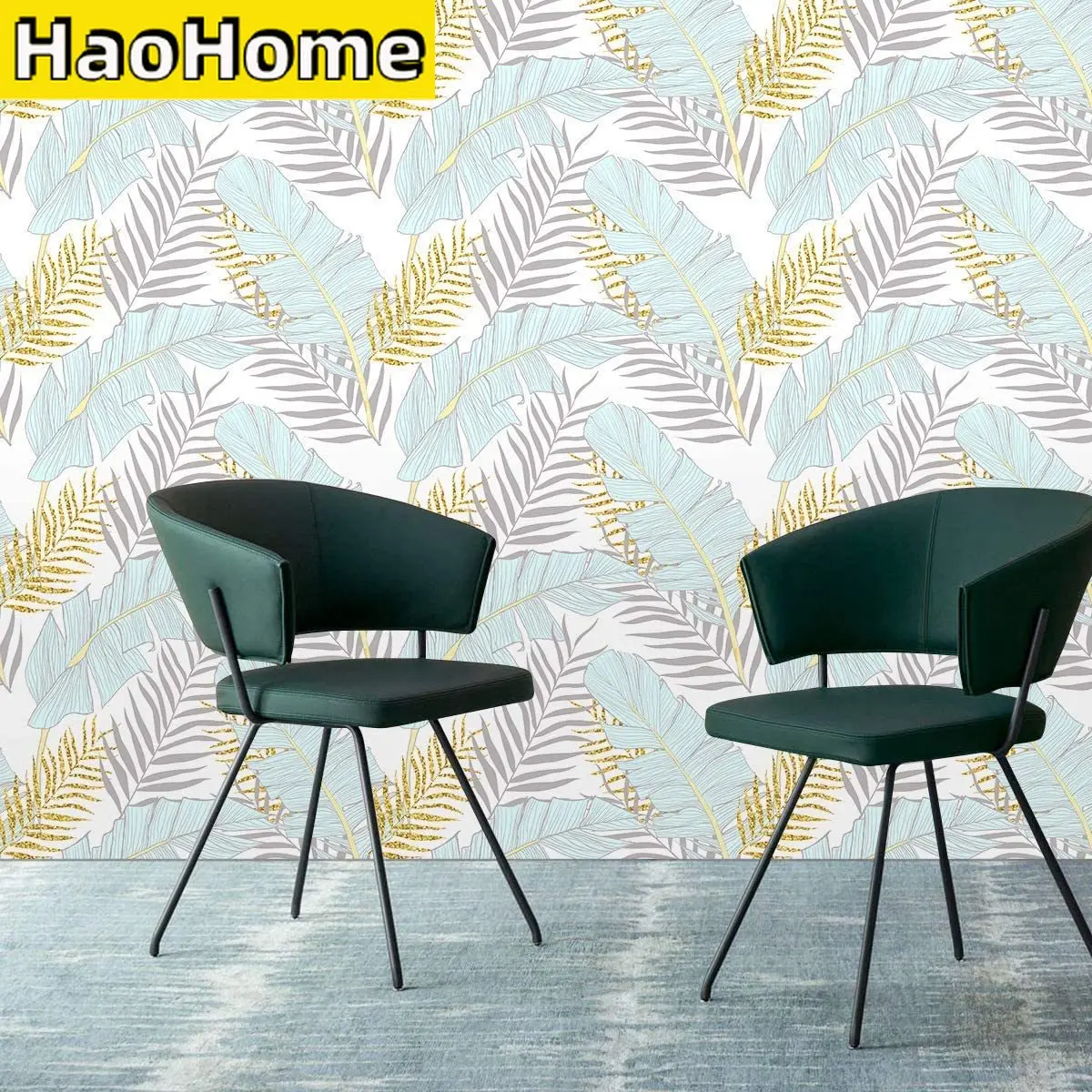 HaoHome Modern Floral Leaves Peel and Stick Wallpaper Self-Adhesive Removable Wall Decor for Bedroom Walls Doors Stairs Cabinets