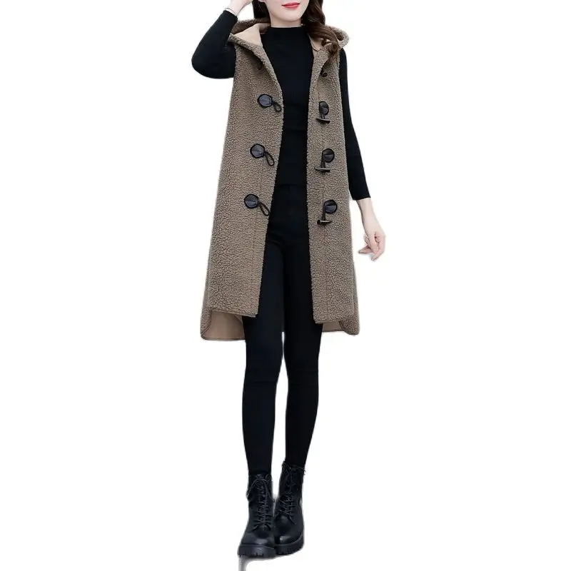 

2022 Autumn Winter Female New Loose Versatile Outer Vest Coat Cardigan Women Mid-length Lamb Velvet Vest Jacket Fashion A862